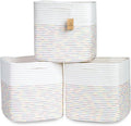 NaturalCozy 13 Inch Cube Storage Bins Cotton Rope Woven Baskets for Organizing 3-Pack | 13 x 13 Storage Cubes | Fabric Square Storage Baskets for Shelves Organizer, Kids Toy Bins, Closet Baby Nursery