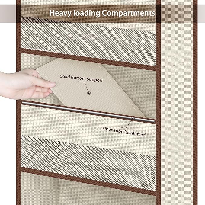 Univivi 5-Shelf Fabric Door Storage Over Door Hanging Organizer with 4 Large Pockets and 3 Small PVC Pockets Nursery Closet Cabinet Wall Mount Hanging Storage Organizers for Baby Nursery (Beige)