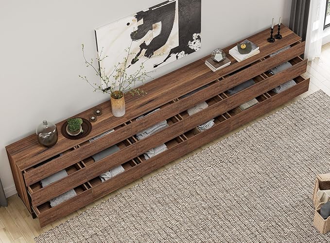 WAMPAT Dresser for Bedroom, Closet Organizers and Storage with 18 Drawers, Chest of Drawers with Metal Base, Wooden Modern Dresser for Living Room, Entryway, Brown