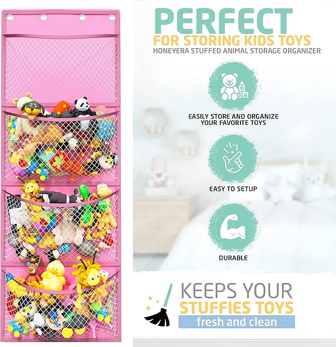 Honeyera Storage for Stuffed Animals - Over Door Organizer for Stuffies, Baby Accessories, and Toy Plush/Easy Installation with Breathable Hanging Storage Pockets Big Girls Chair Toddler Large Bag