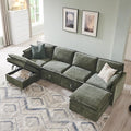 116.54" Sectional Couches for Living Room, Cloud Couch Sectional with Large Storage, U-Shape Modular Sectional Sofa with Ottoman,6 Seater Chenille Sofa with Pillow for Apartment, Bedroom, Green