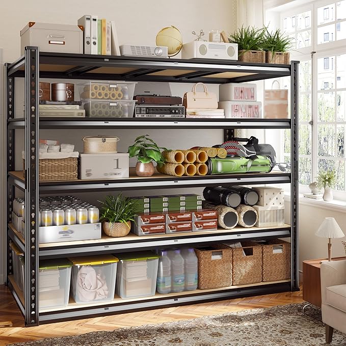 59.9" W Garage Shelves 2230LBS Metal Shelving, 5 Tier Adjustable Garage Storage Shelves, Heavy Duty Shelving for Storage, Basement, Warehouse, Pantry, Kitchen, 59.9"W x 24.1"D x 72.1"H, Black, 2 Pack