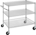 Finnhomy 3 Tier Heavy Duty Commercial Grade Utility Cart, Wire Rolling Cart with Handle Bar, Steel Service Cart with Wheels, Kitchen Carts on Wheels, Metal Cart Shelf Size 24" D x 36" W, NSF, Chrome