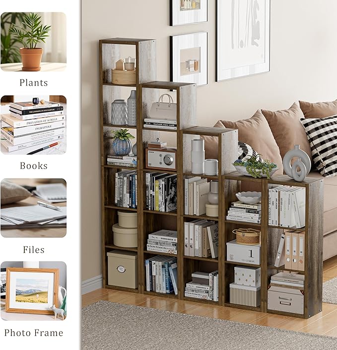 Cube Storage Organizer Bookcase, 3 Tier Decorative 11 inch Open Back Cubical Shelf with Thickened Border, Display Bookshelf for Living Room, Home Office, Sturdy Room (Brown, 3 Cube)