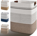 Laundry Hamper, 85L Tall Laundry Basket with Leather Handles, Rectangle Large Clothes Hamper for Organizing, Cotton Woven Laundry Baskets Storage Hampers for Bedroom, Nursery, Living Room