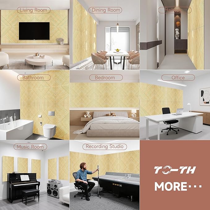 TO-TH Acoustic Wall Panels,6 Pack Total Size 72 x 48 Inches,Self-Adhesive Decorative Acoustic Panels for Wall and Ceiling,3D UV Printing with Wood Look,Natural Oak