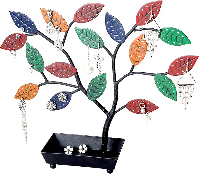 MyGift Jewelry Tree w/Bird Nest 48 pair Earrings Holder, Bracelets/Necklace Organizer Stand (Multicolored Metal)