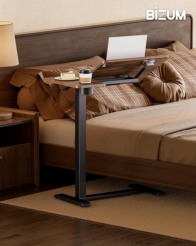 BZIUM Overbed Bedside Table with Hidden Wheels, Adjustable Medical Tilt Top Hospital Bed Table Over The Bed, Rolling Desk Mobile Standing Desk for Hospital&Home Use (Walnut)