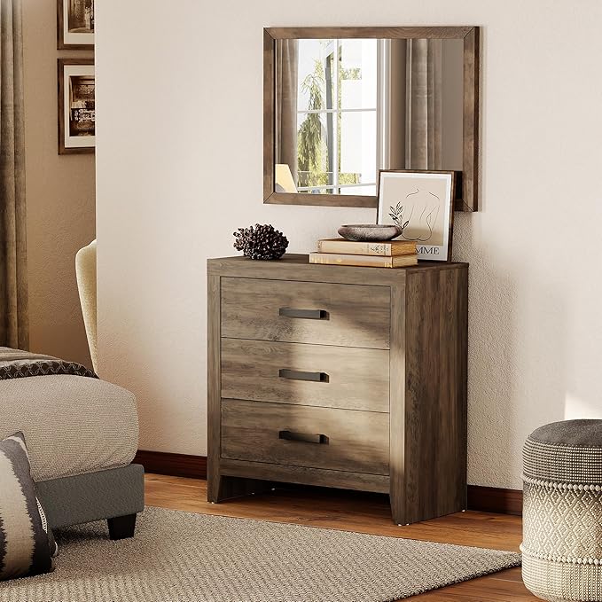 WAMPAT Farmhouse 3 Drawer Nightstand Set of 2, Large Wood Bedside Tables, 32" Wide End Tables with Storage for Living Room, Bedroom, Hallway, Brown