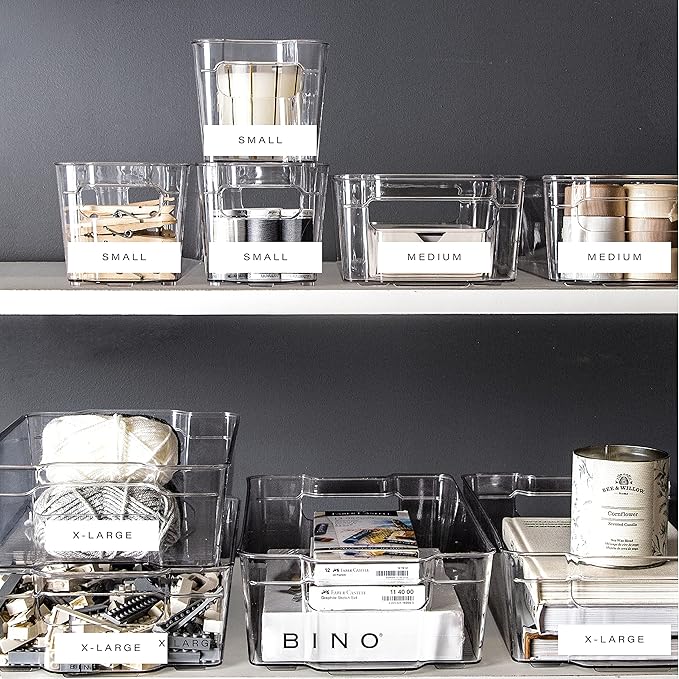 BINO | Stackable Plastic Storage Bins, X-Large - 12 Pack | Multi-Use Organizer Bins | BPA-Free | Pantry & Home Organization