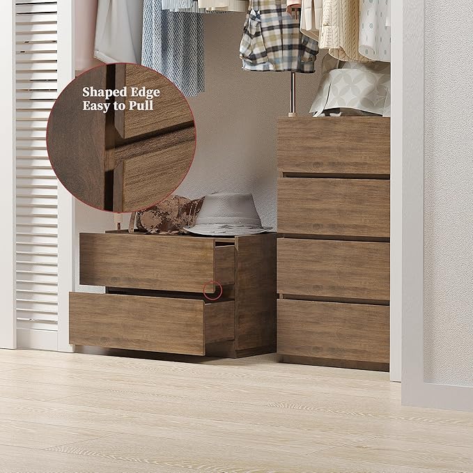 woodtalks Stackable 2 Drawer Dresser, Multi-Purpose Storage Closet Cube Dressers for Bedroom, Storage Cabinet for Entryway, Nightstand Sofa Beside Table Drawer Chest, 23.6 in, Walnut, Brown
