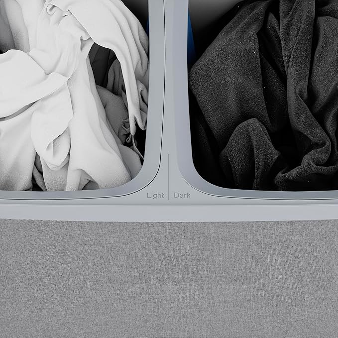 Laundry Hamper with lid, 100L Large Capacity Foldable Laundry Basket with Dual Compartments for Light & Dark Clothes, Removable Bags, Space-Saving, Easy Setup