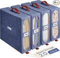 4x Bed Sheet Organizer Storage Boxes with Big See-Through Windows - Bedsheet Organizers Redesigned. Robust Bed Sheet Storage -15x13x5 Inches Sheet Organizers Containers (Denim)