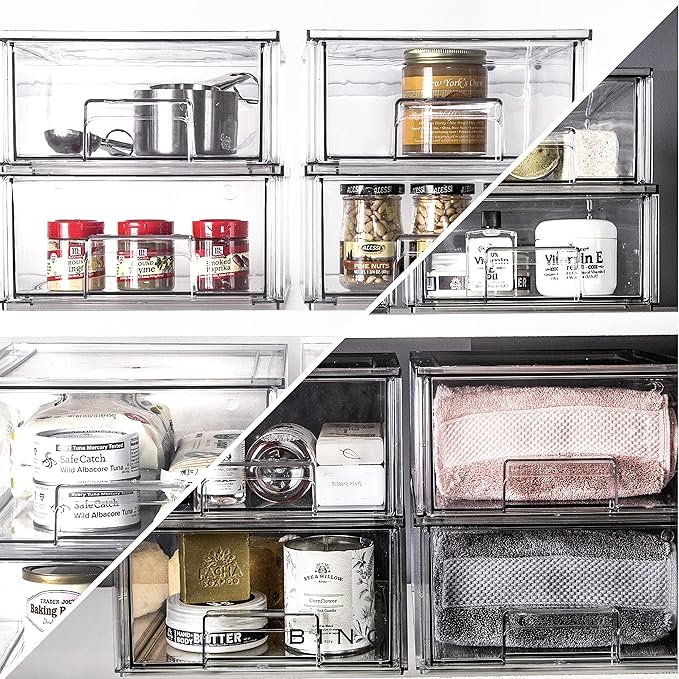 BINO | Stackable Plastic Storage Drawers, Large - 6 Pack | THE CRATE COLLECTION | Multi-Use Storage Bins with Drawers | BPA-Free | Pantry Organization | Home Organization | Fridge Organizer