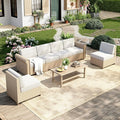 Patio Furniture Set, 7 Piece Outdoor Rattan Wicker Sectional Conversation Set with 5.5" Thick Waterproof Cushions and Coffee Table for Deck Backyar