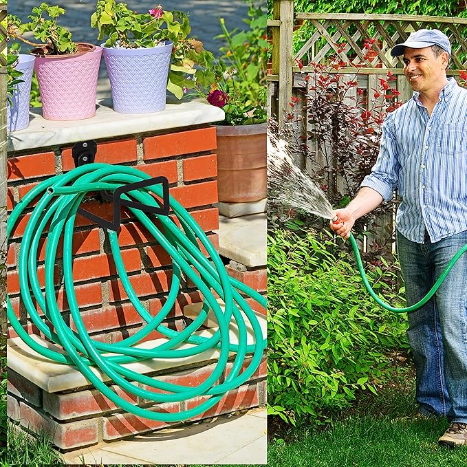 PHYEX 2 Pack Garden Hose Holder Wall Mount, Metal Hanger With Protective Coating, Water Hook for Outside Yard, Fits 50-100 ft Expandable Hoses, Perfect for Outdoor Storage Needs