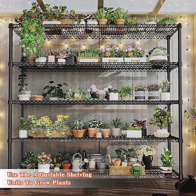 3200LBS Storage Shelves Wire Shelving with Wheels,Adjustable Garage Shelving Heavy Duty Steel Metal Shelving Unit Shelf Rack for Warehouses,Garage,Kitchen,School,Commercial,73" H X 60”W X 18" D