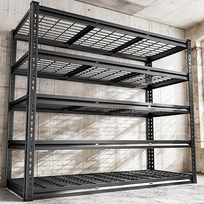 REIBII 48" W Garage Shelving 3000LBS Metal Shelving Heavy Duty Storage Shelves Adjustable Metal Shelf 5 Tier Pantry Shelves for Warehouse Garage Basement Pantry 48" W x 24" D x 72" H