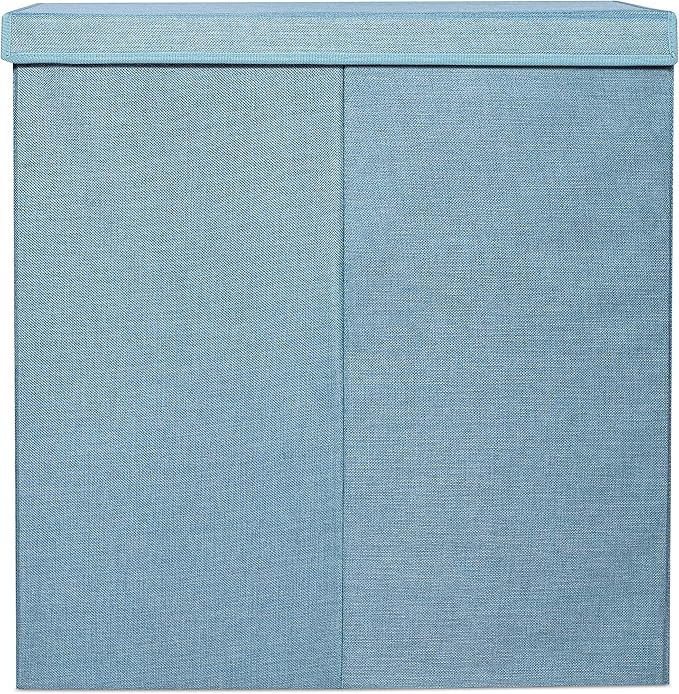 BIRDROCK HOME Laundry Hamper with Lid | Removable Bags for Sorting Clothes | Sectioned Laundry Basket for Bedroom & Bathroom | Collapsible Storage Bin with Cover | Double, Light Blue
