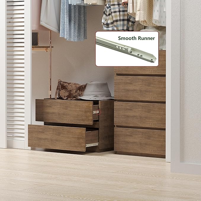 woodtalks Stackable 2 Drawer Dresser, Multi-Purpose Storage Closet Cube Dressers for Bedroom, Storage Cabinet for Entryway, Nightstand Sofa Beside Table Drawer Chest, 23.6 in, Walnut, Brown