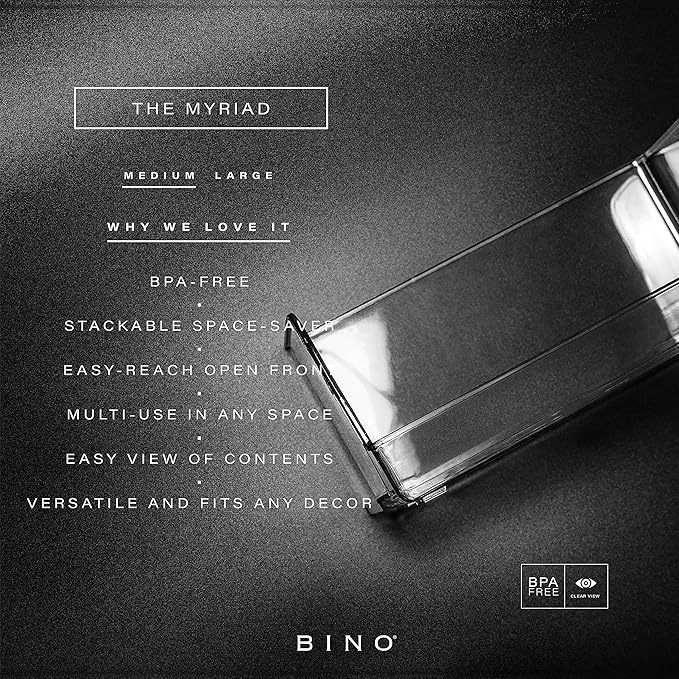 BINO | Stackable Plastic Storage Bins, Medium - 12 Pack | THE MYRIAD COLLECTION | Multi-Use Organizer Bins | BPA-Free | Pantry Organization | Home Organization | Fridge Organizer | Freezer Organizer